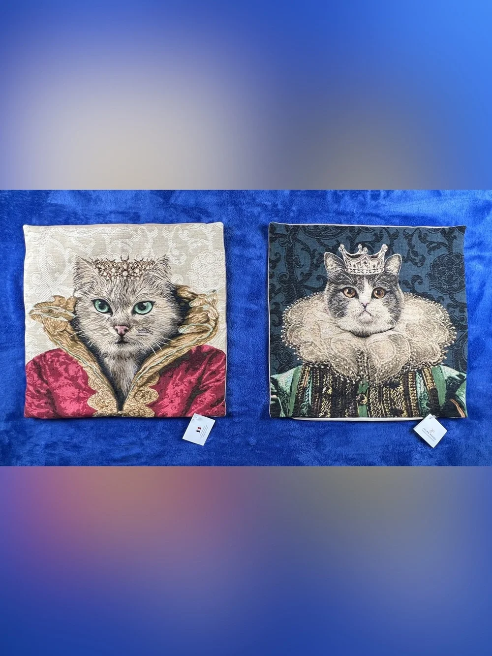 J Pansu Paris France Tapestry Pillowcase Regal Royal Cats Kittens High Quality